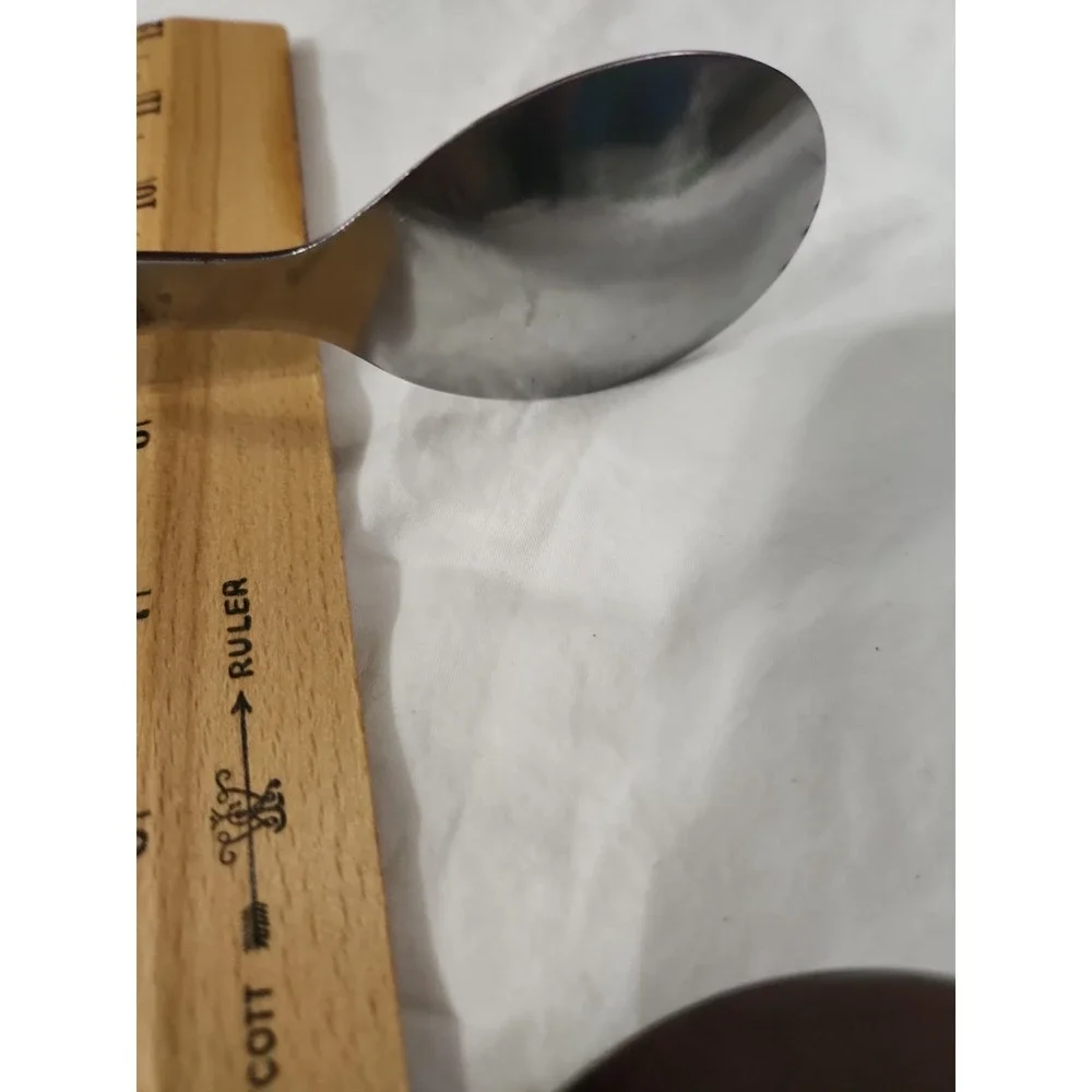 Vintage Mid Century Modern‎ Stainless Steel Wood Handle Salad Serving Set Japan